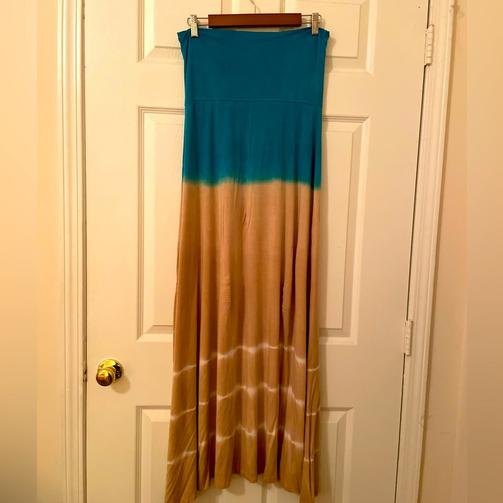 HMS Turquoise and Beige Tie Dye Maxi Skirt